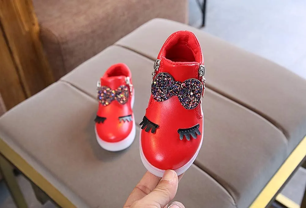 Toddler Girls 𝗥hinestone Light Up Sneaker High Top Slip On Rubber Bottom Zipper Cute Fashion Toddler Girl Shoes Size 9