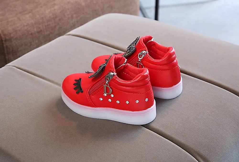 Toddler Girls 𝗥hinestone Light Up Sneaker High Top Slip On Rubber Bottom Zipper Cute Fashion Toddler Girl Shoes Size 9