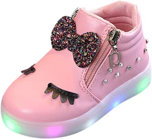 Toddler Girls hinestone Light Up Sneaker High Top Slip On Soft Rubber Bottom Zipper Cute Fashion Athletic Shoes