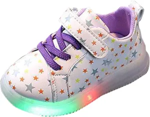 Toddler Kids Girls Light Up Shoes, Lightweight Breathable Anti-Slip Led Flashing Sport Sneakers with Star Pattern Baby Shoes Girl Leather