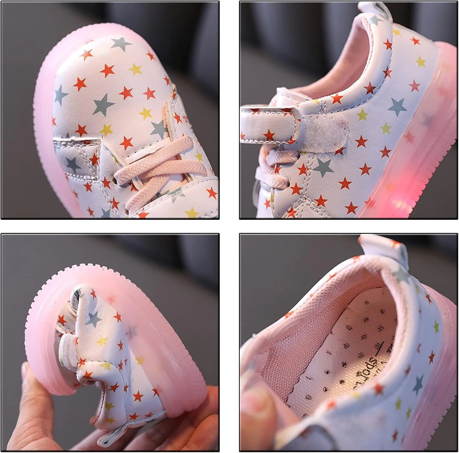 Toddler Kids Girls Light Up Shoes, Lightweight Breathable Anti-Slip Led Flashing Sport Sneakers with Star Pattern Baby Shoes Girl Leather