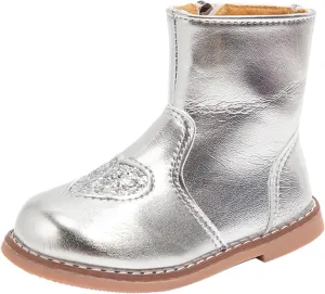 Toddler/Little Kid Girls Sweet Short Ankle Boots Heart Sequin Side Zipper Dress Booties 2024 Fashion Walking Shoes