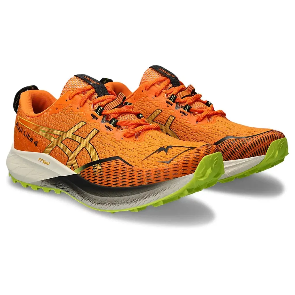 Men's Asics Fuji Lite 4 Bright Orange/Neon Lime cold weather running shoes downhill trail shoes