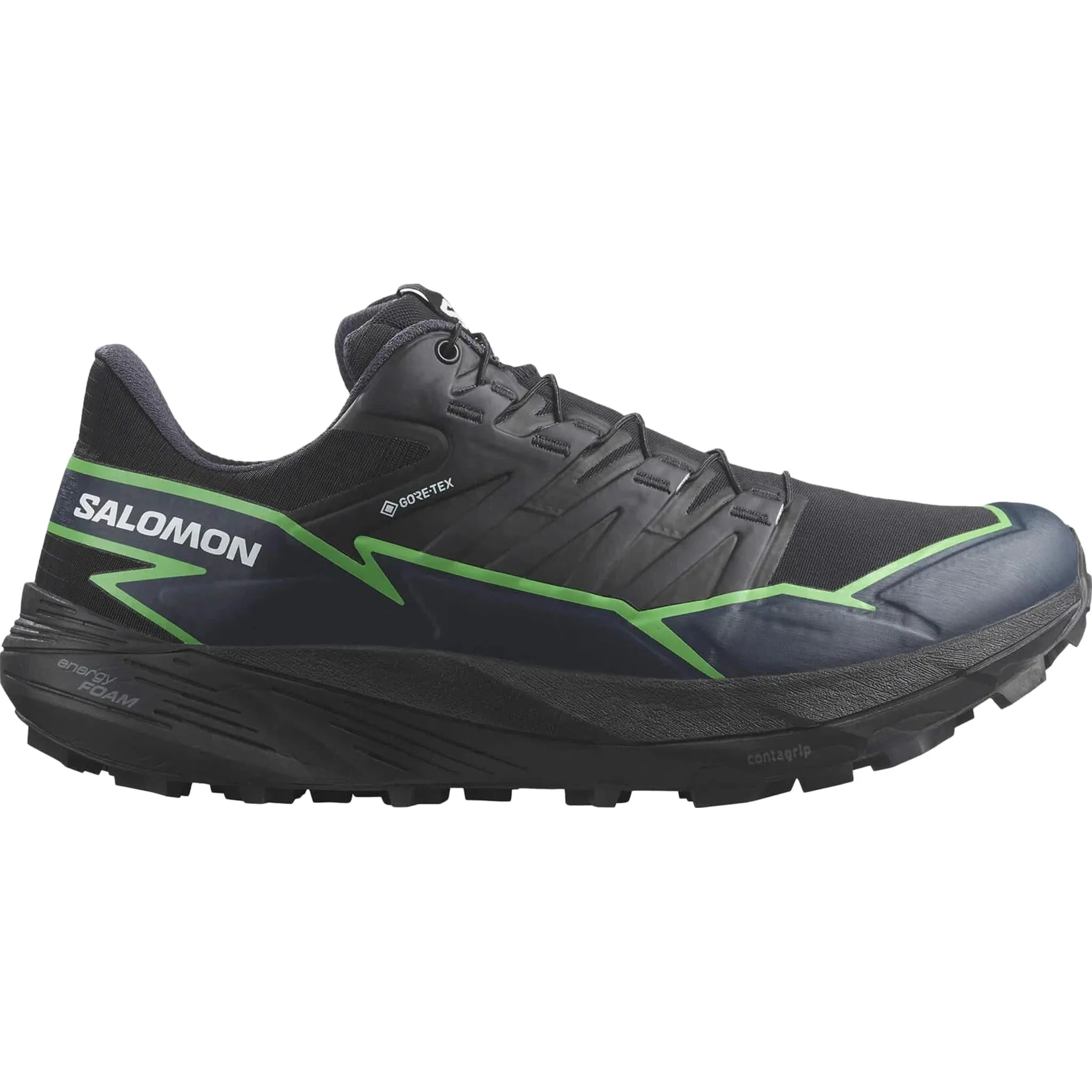 Multi Terrain Traction Pattern Durable Abrasion Guard Men's Salomon Thundercross GTX  Black - Green Gecko - Black