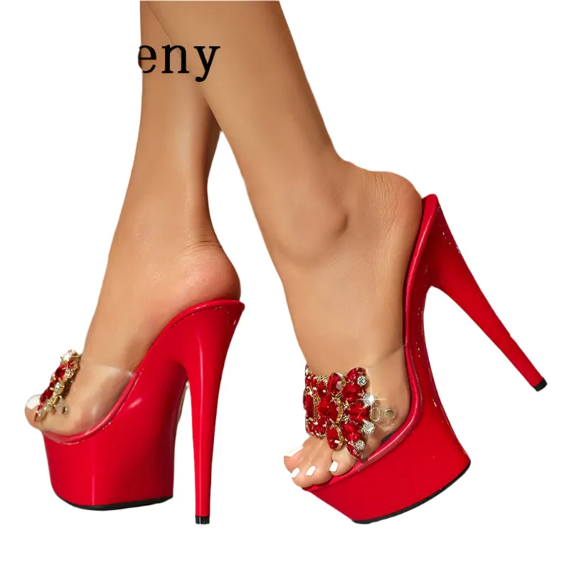 Transparent Crystal Rhinestone Platform Sandals – Women's Thin High Heels Party Slippers, Sexy PVC Stripper Shoes