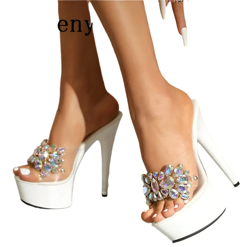 Transparent Crystal Rhinestone Platform Sandals – Women's Thin High Heels Party Slippers, Sexy PVC Stripper Shoes