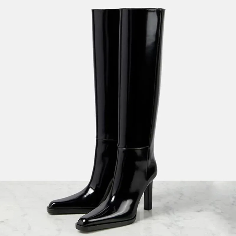 Trend4us Women's Glossy Patent Leather Knee-High Boots
