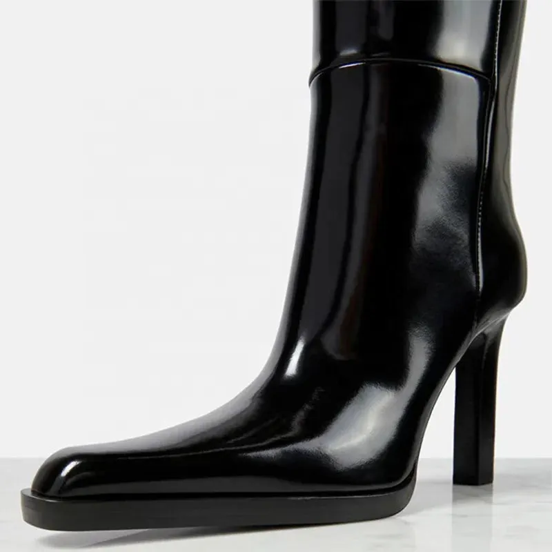 Trend4us Women's Glossy Patent Leather Knee-High Boots