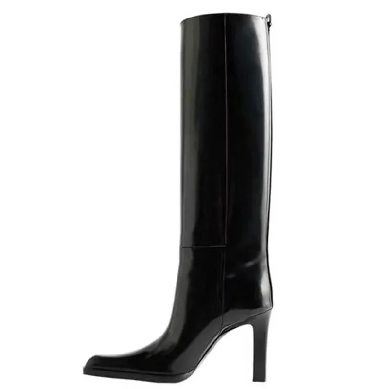 Trend4us Women's Glossy Patent Leather Knee-High Boots