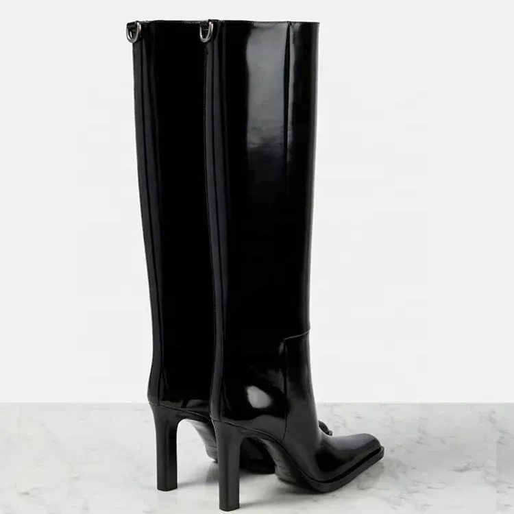 Trend4us Women's Glossy Patent Leather Knee-High Boots