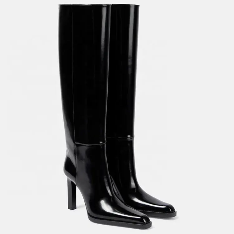 Trend4us Women's Glossy Patent Leather Knee-High Boots