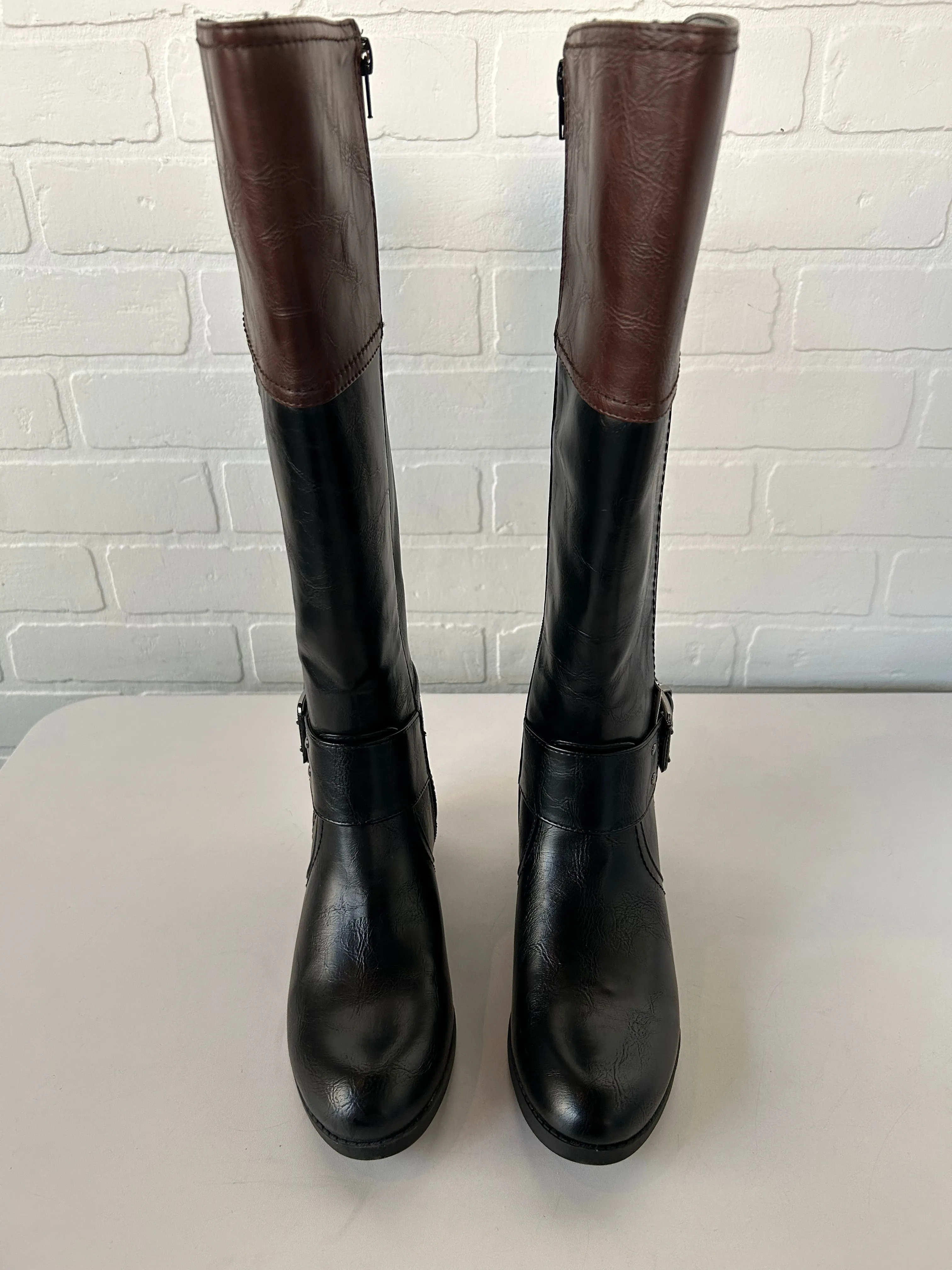 Chic Comfort Classic Fashion Boots Knee Flats By Unisa In Black & Brown, Size: 6
