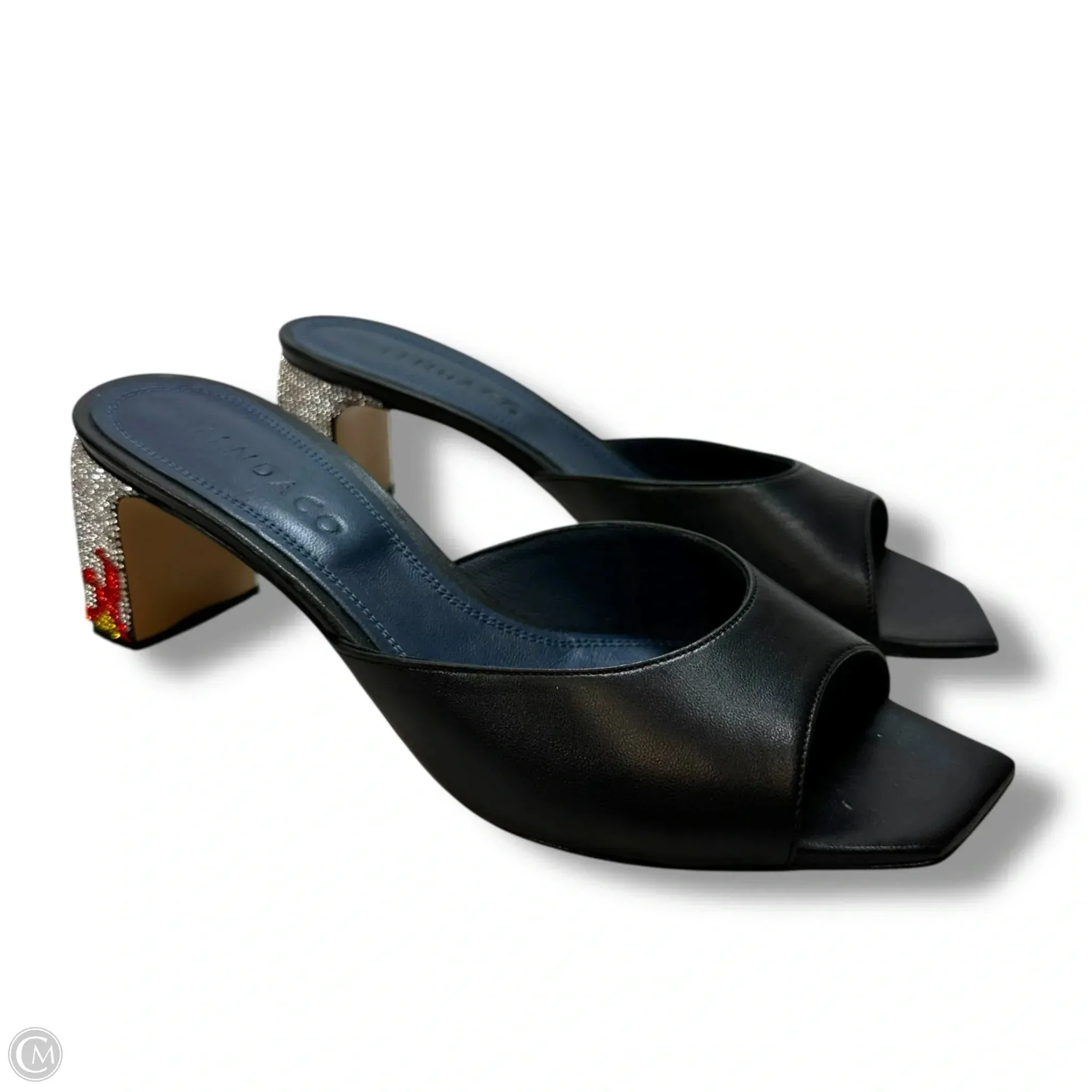 Fashion Heels Arch Cushioning Crystal flames Shoes Heels Block By iindaco In Black, Size:38