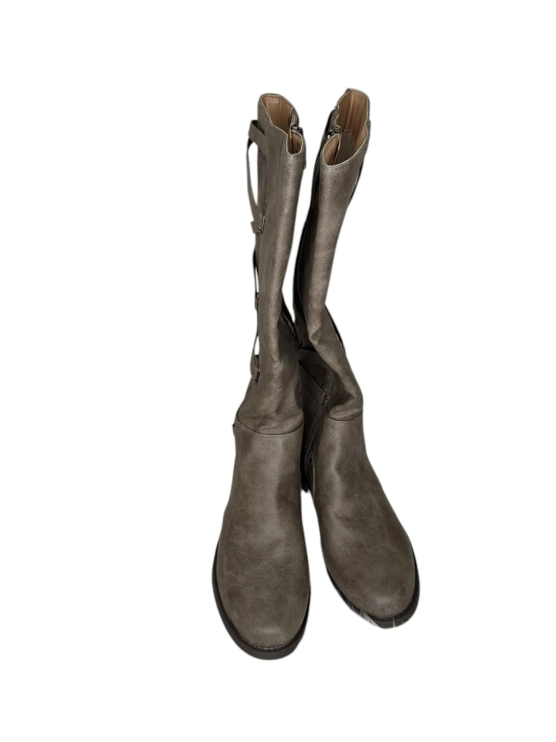 Boots Knee Heels By Clothes Mentor In Grey, Size: 8.5 Heeled Fashion