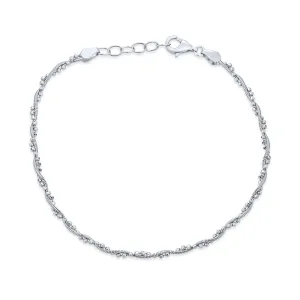 Twisted Bead Snake Chain Anklet Ankle Bracelet Sterling Silver 9-10"