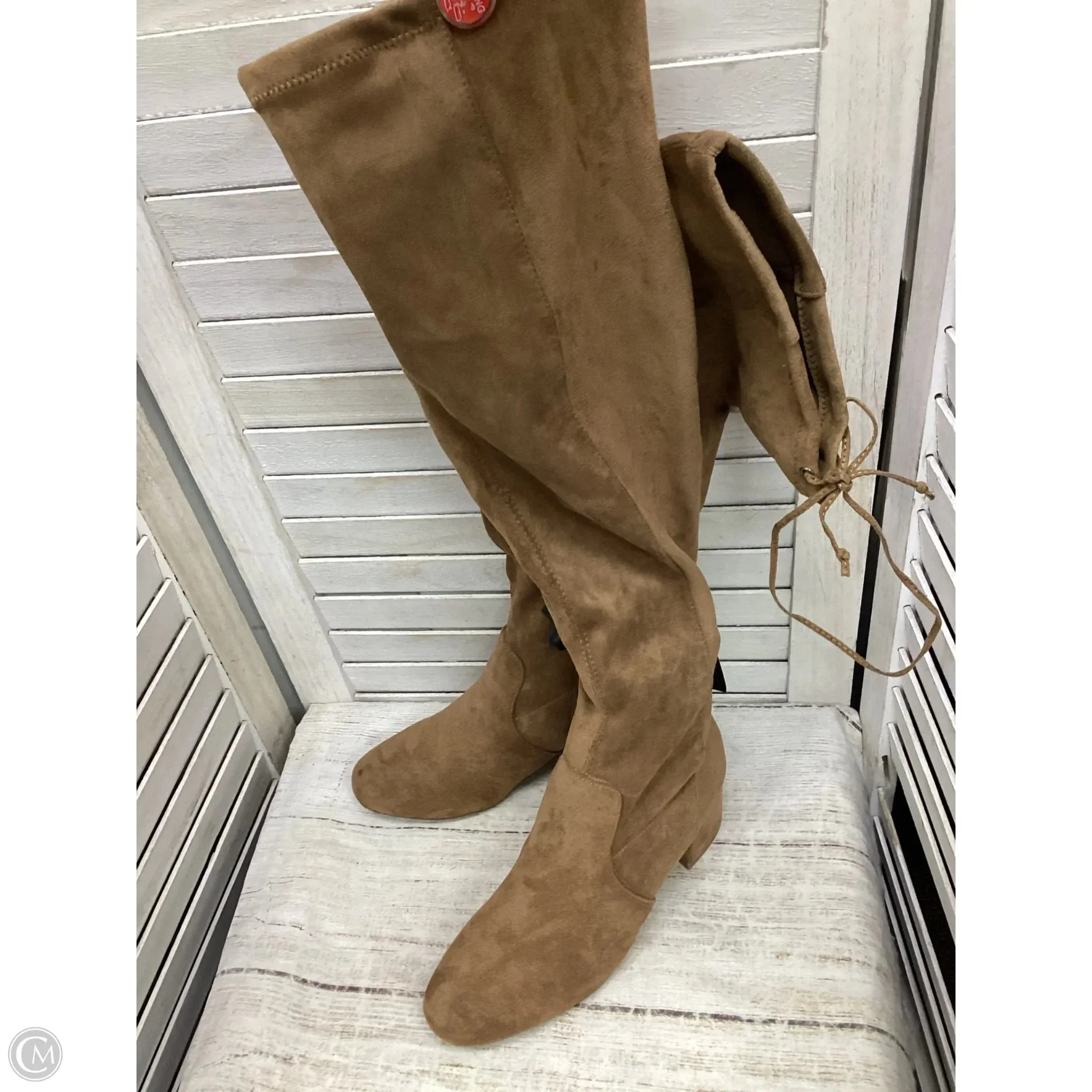 Boots Knee Heels By Forever 21 In Tan, Size: 7.5 Plush Interior