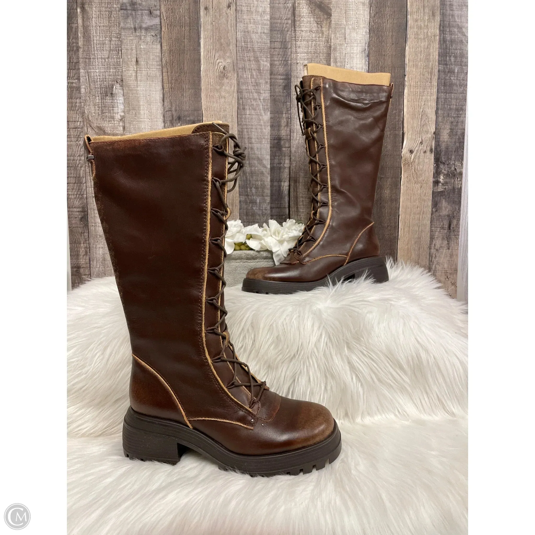 Boots Knee Heels By Franco Sarto In Brown, Size: 9 Side Buckle Lightweight Sole