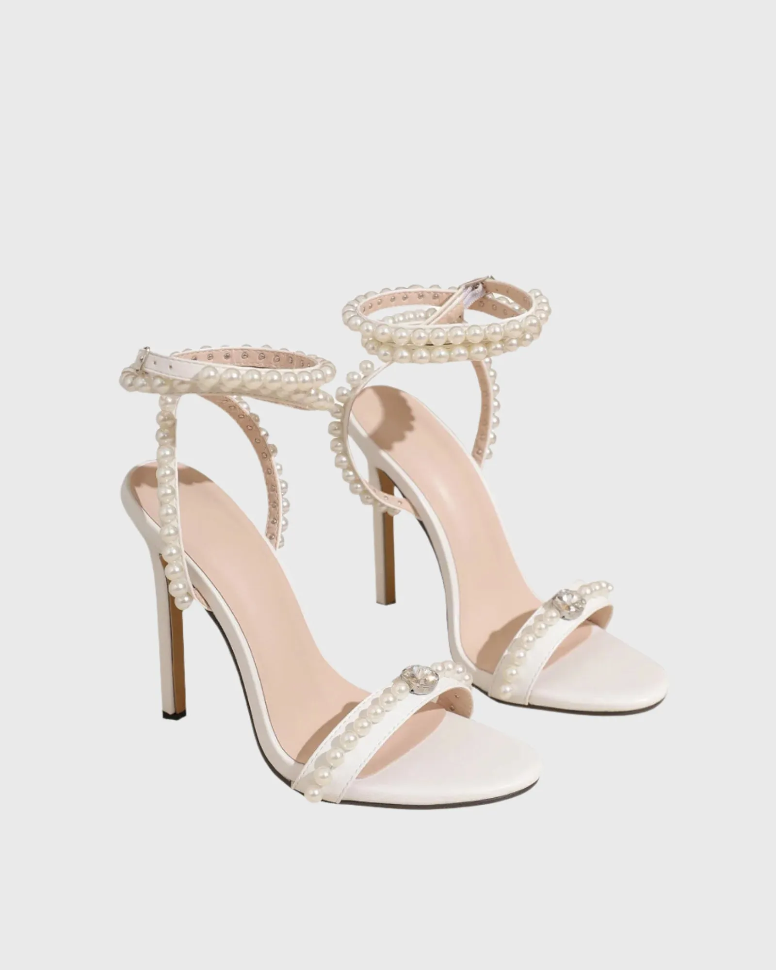 Vania Pearl Embellished Strap Sandals In White