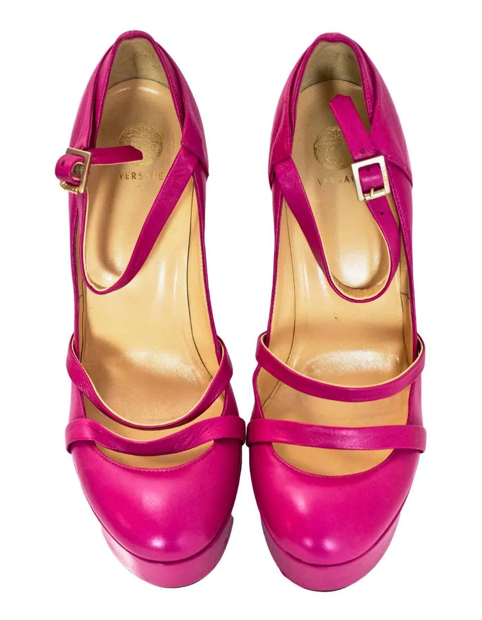 Versace Pink Leather Platform Mary Jane Pumps