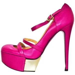 Versace Pink Leather Platform Mary Jane Pumps