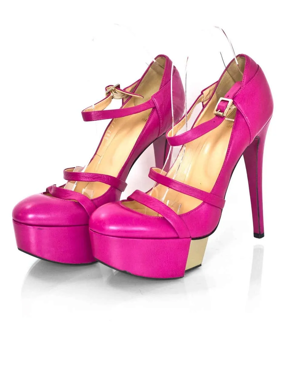 Versace Pink Leather Platform Mary Jane Pumps