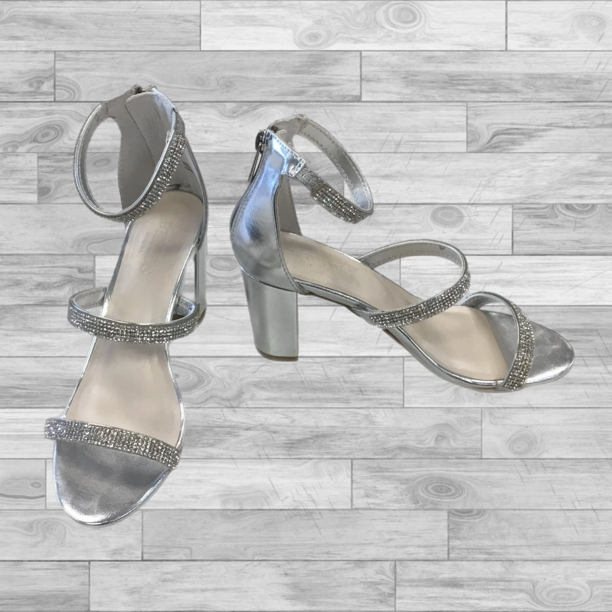 Elastic Strap Creative Spirit Shoes Heels Block By Cmc In Silver, Size: 6