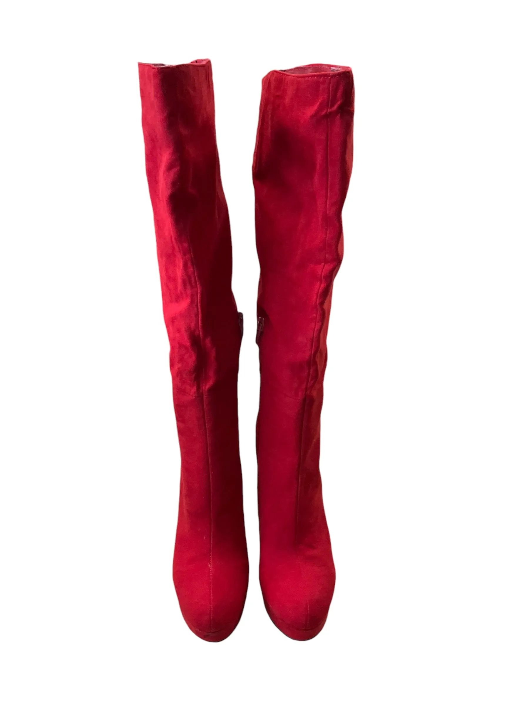 Boots Knee Heels By Madden Girl In Red, Size: 8.5 Side Buckle All-day style