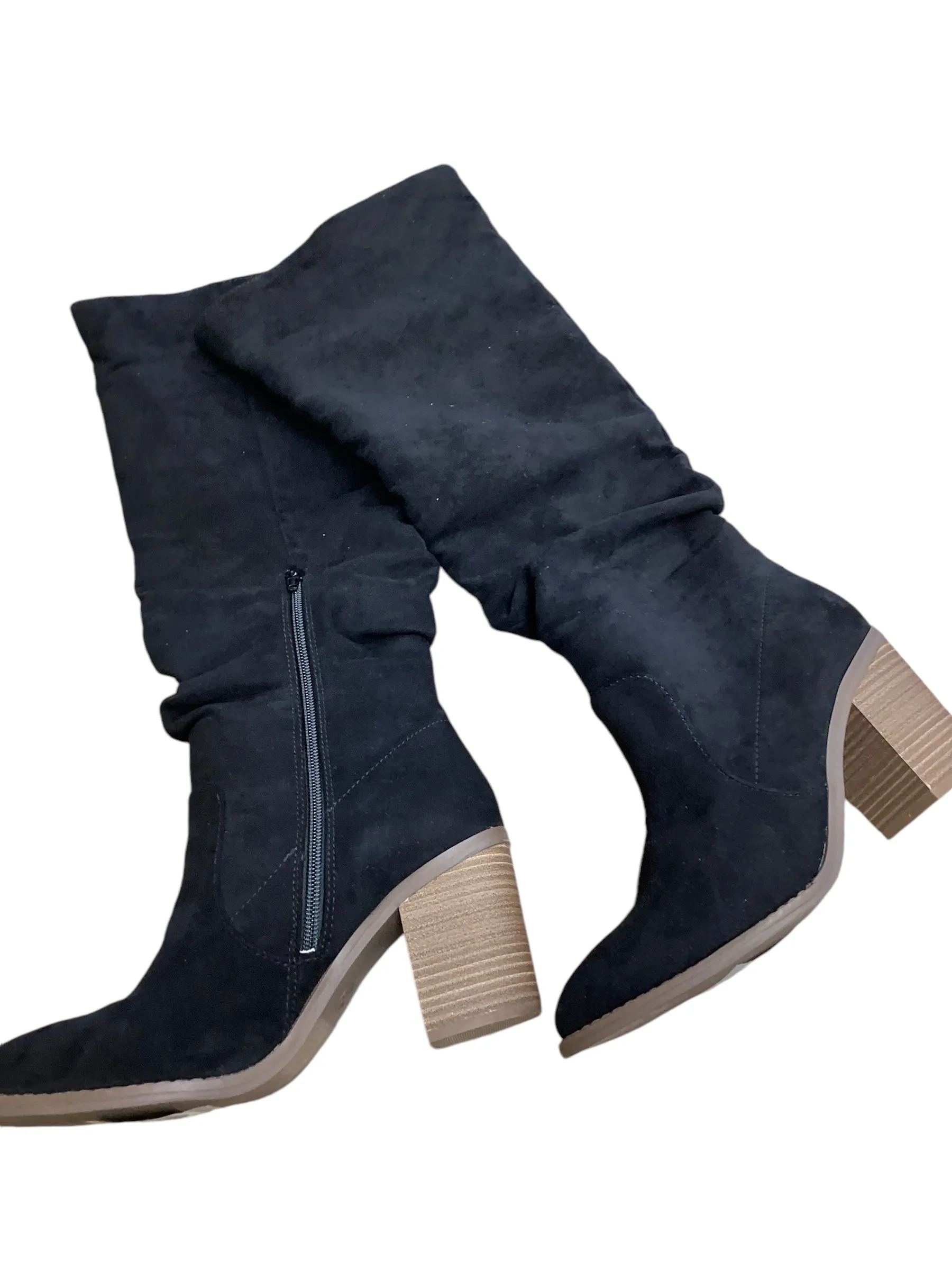 Embroidered Details Casual Comfort Boots Mid-calf Heels By Universal Thread In Black, Size: 9.5