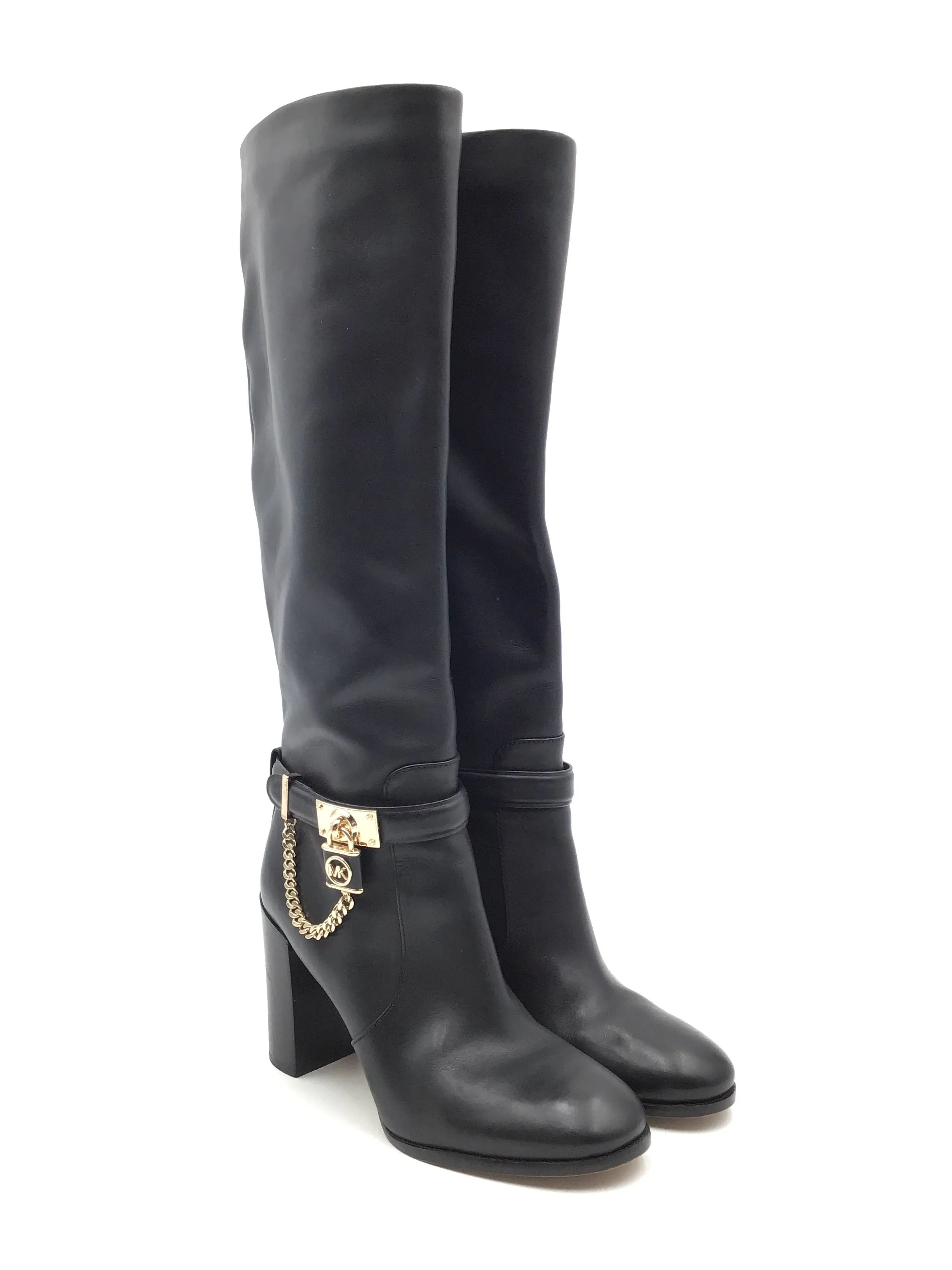 Easy Glam Comfy Walk Boots Knee Heels By Michael Kors In Black & Gold, Size: 8