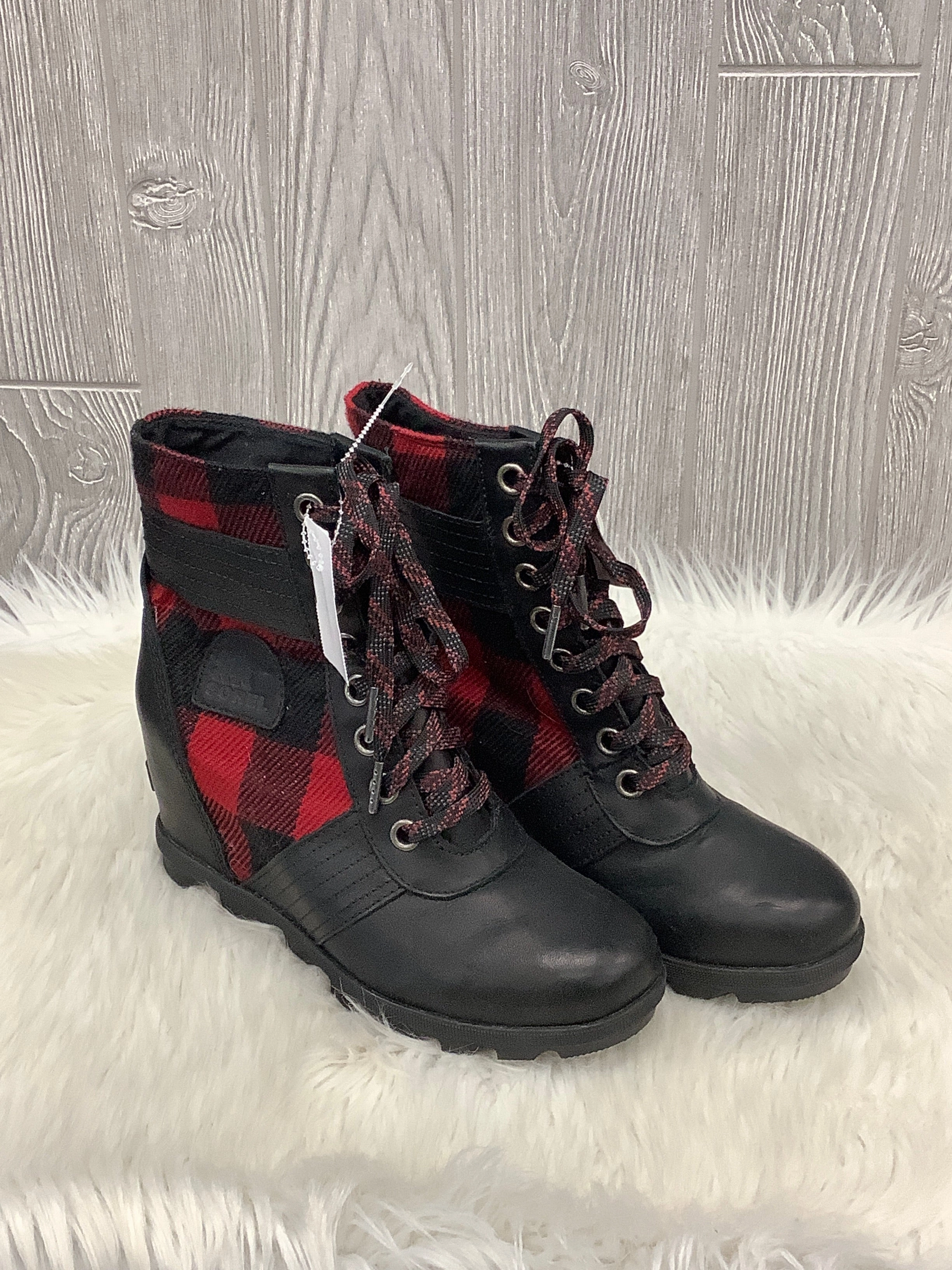 Boots Ankle Heels By Sorel In Black, Size: 8.5 Durable Shell Comfort Seeker Lace   Up Closure