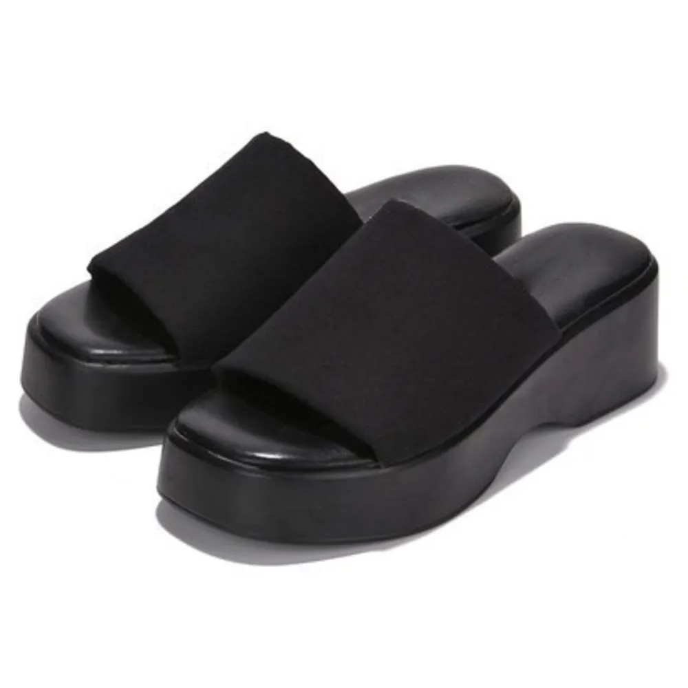 Wedge Platform Sandal Memory Foam Stretch Fabric Fitted Cloud Lightweight Wedge Sandals Chunky Heel Mule