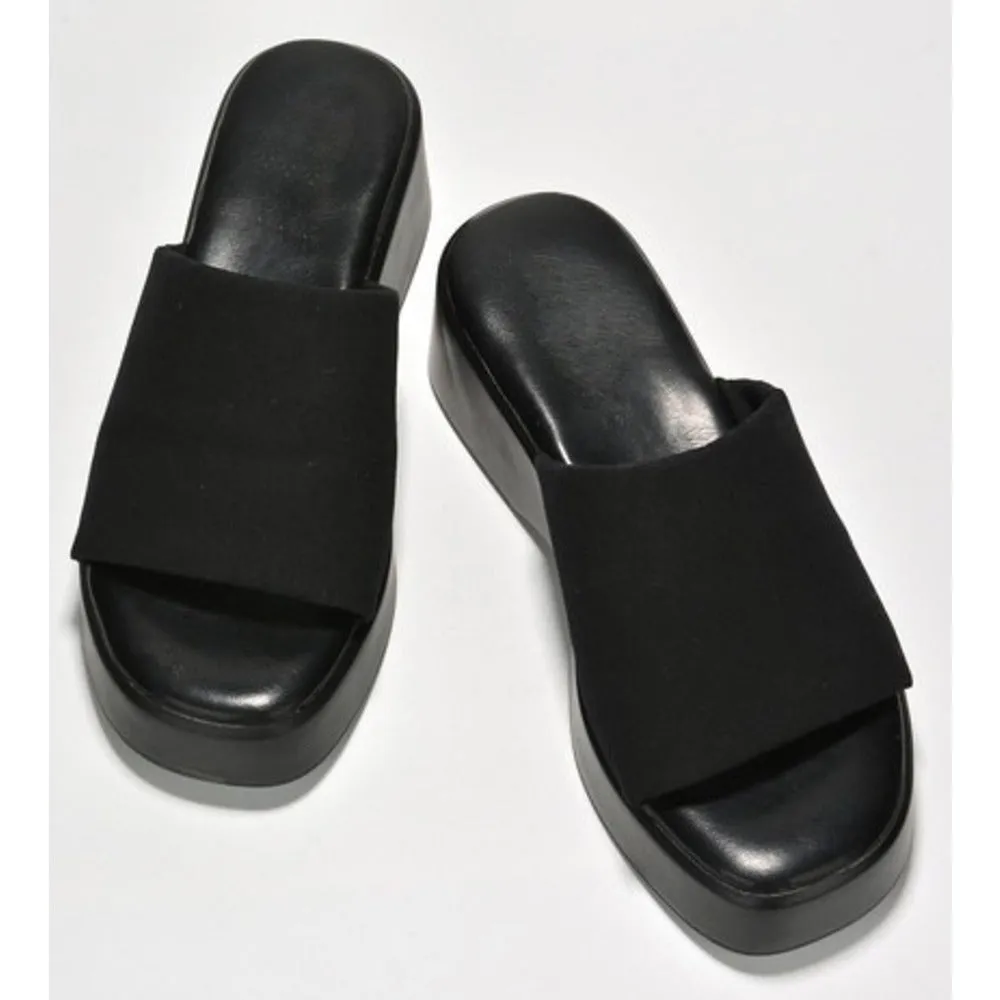 Wedge Platform Sandal Memory Foam Stretch Fabric Fitted Cloud Lightweight Wedge Sandals Chunky Heel Mule