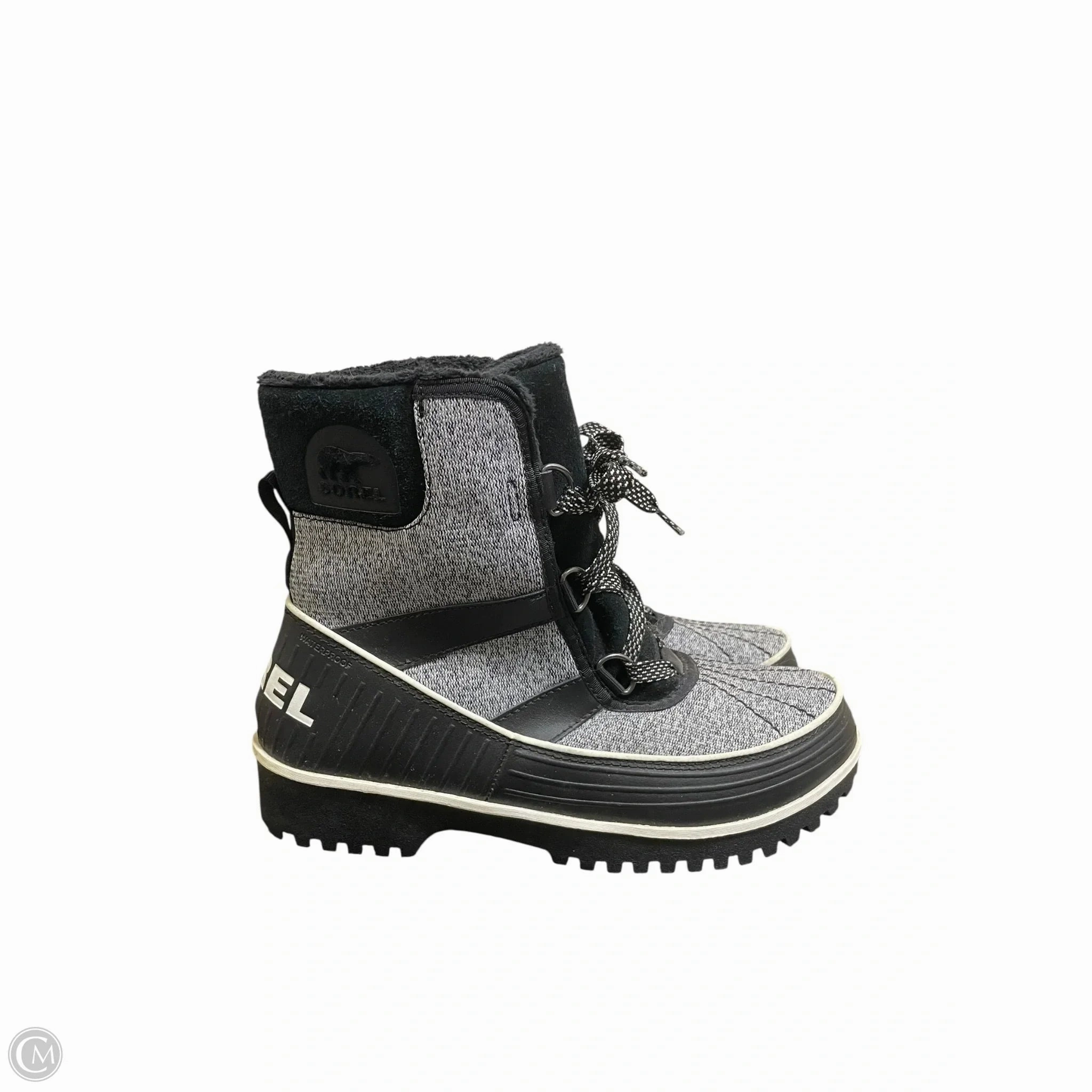 Lined interior Stable Support Snow Trekker Boots Ankle Flats By Sorel In Black, Size: 7.5