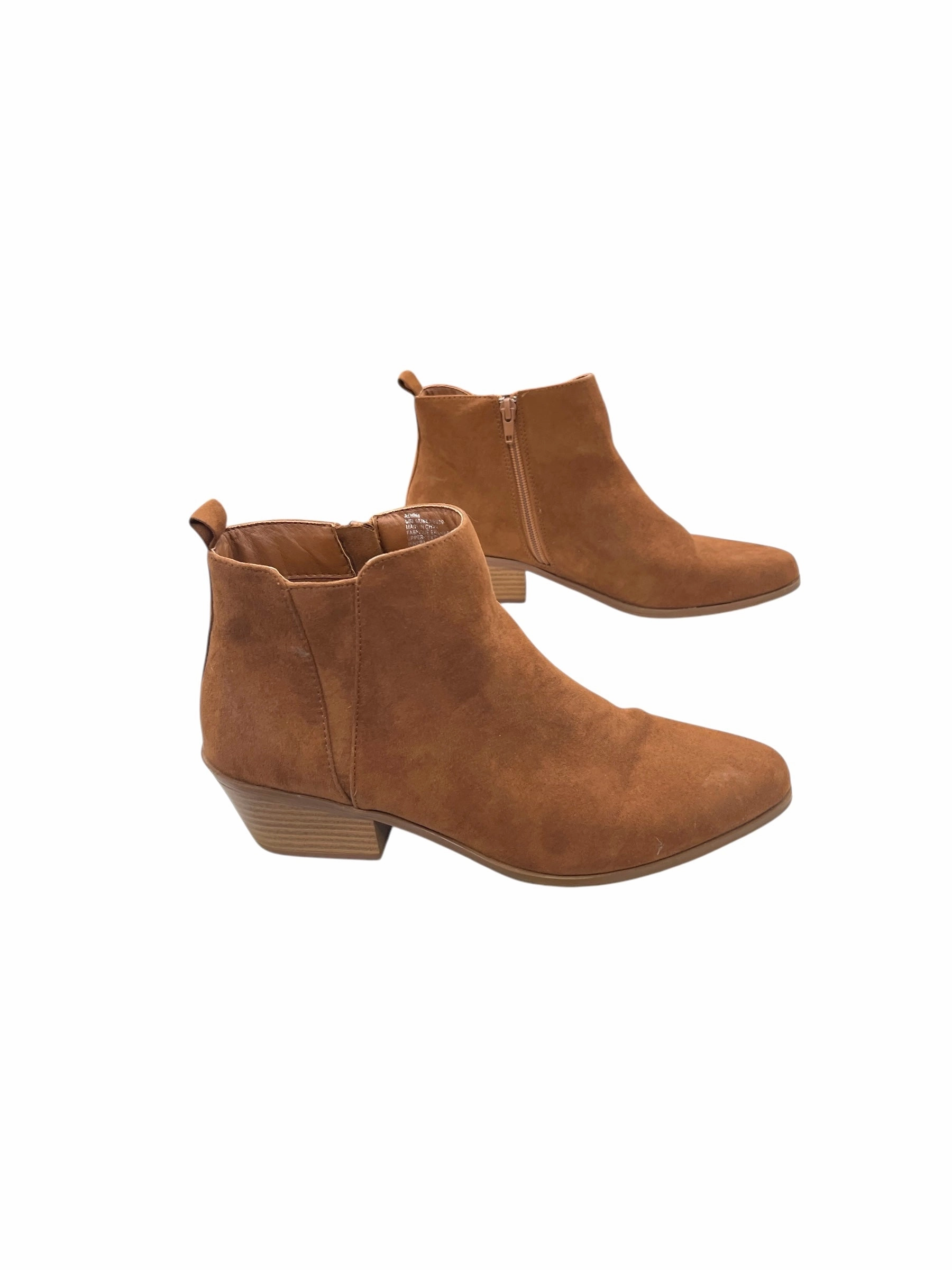 Comfort Toe Box Boots Ankle Heels By Just Fab In Brown, Size: 8.5