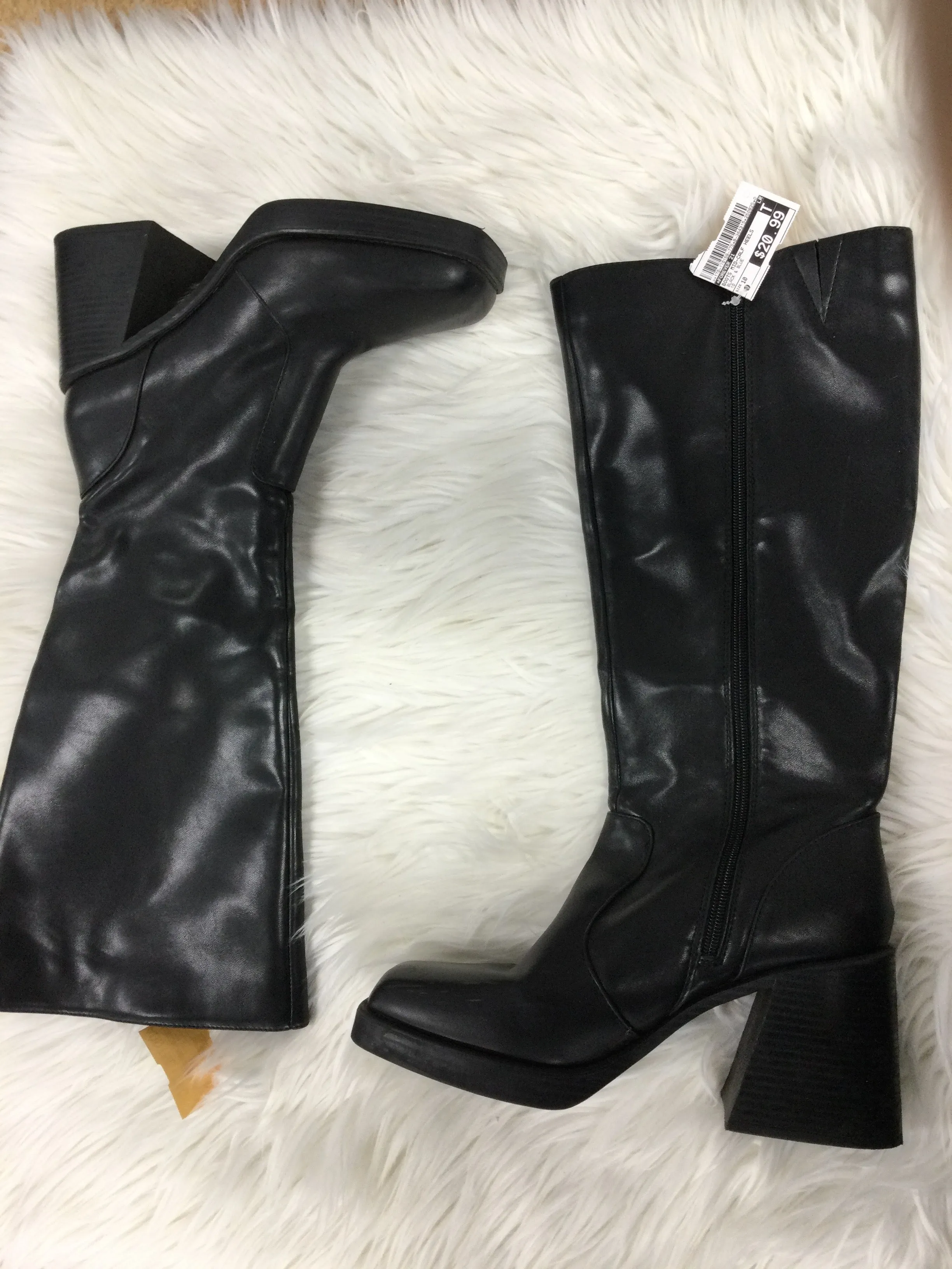 Boots Mid-Calf Heels By Forever 21 In Black & Blue, Size:10 Street Walk Chic All-Day Wear