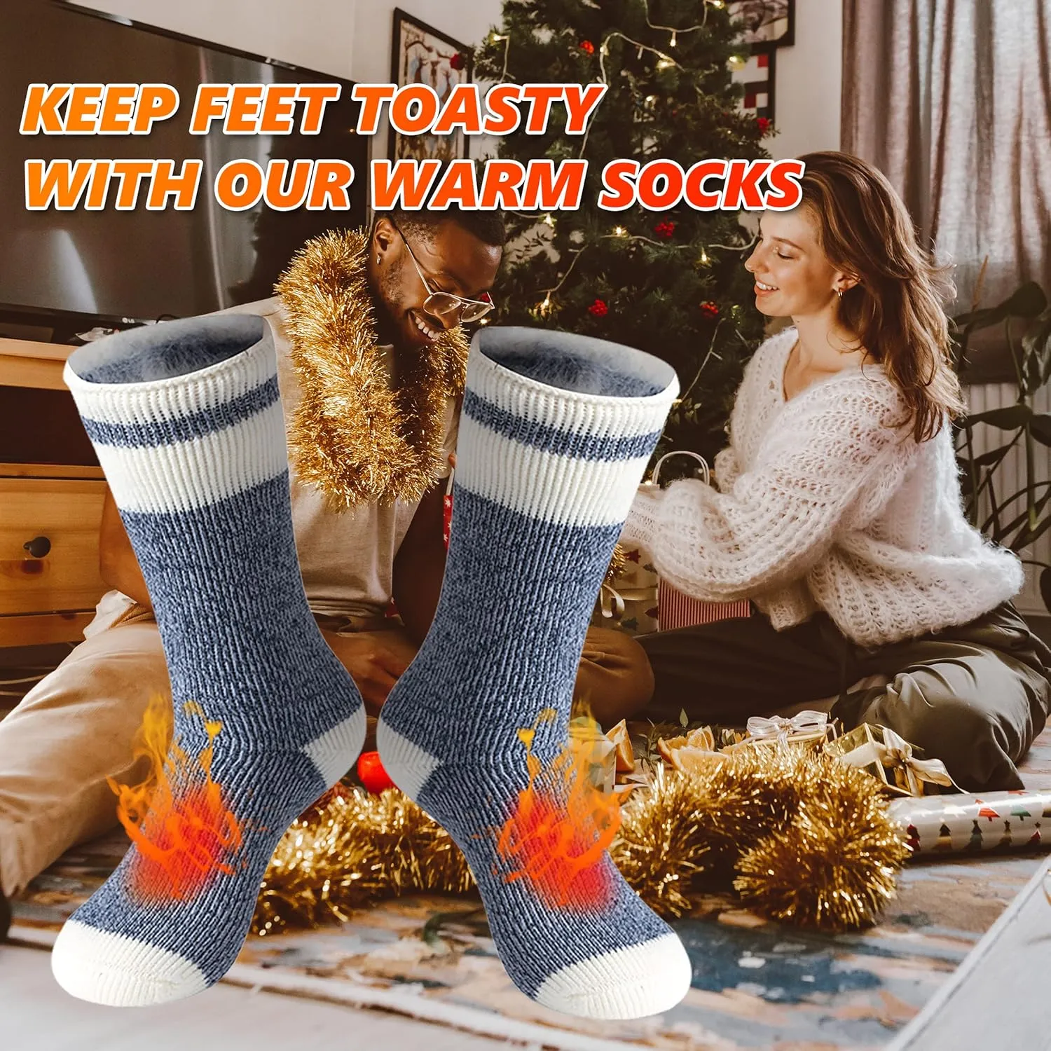 Winter Thermal Socks, Unisex 2.44 Tog Ultra Thick Warm Insulated Heated Crew Socks for Cold Weather