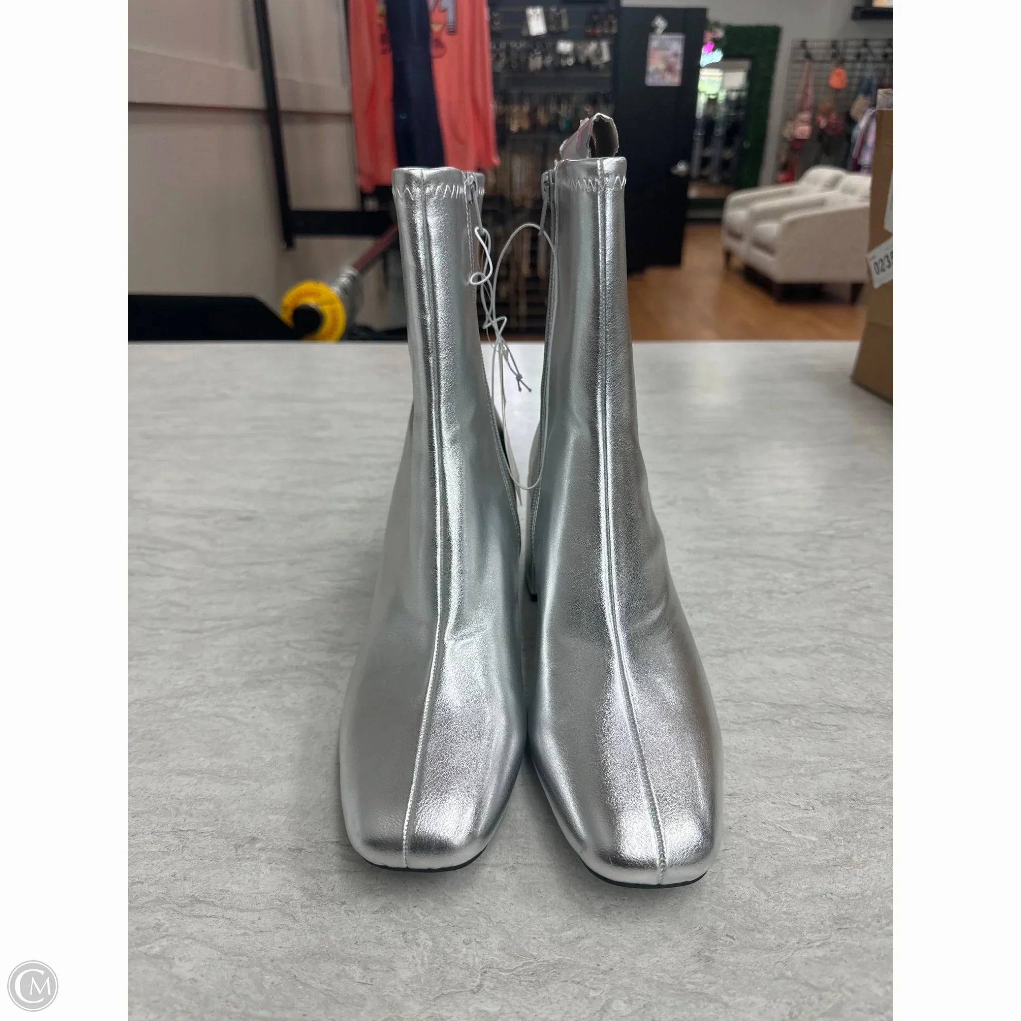 Boots Ankle Heels By A New Day In Silver, Size: 9 Compression Molded Sole