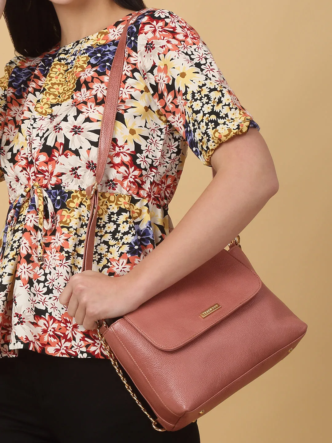 Women Pink Texture Leather Sling Bag - Clearance sale