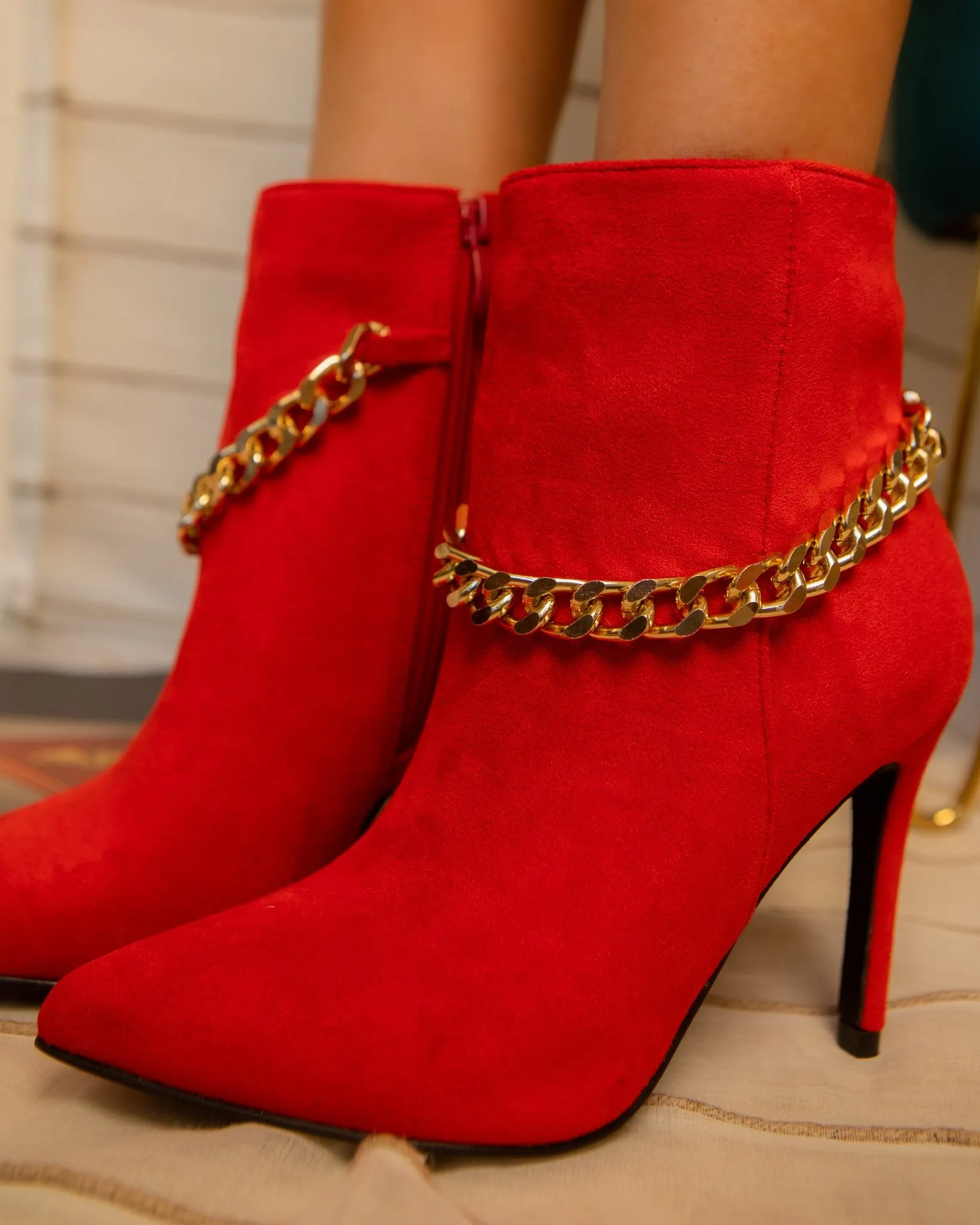 Women Shiny Draped Chain Ankle Booties Cravings By Mata shoes