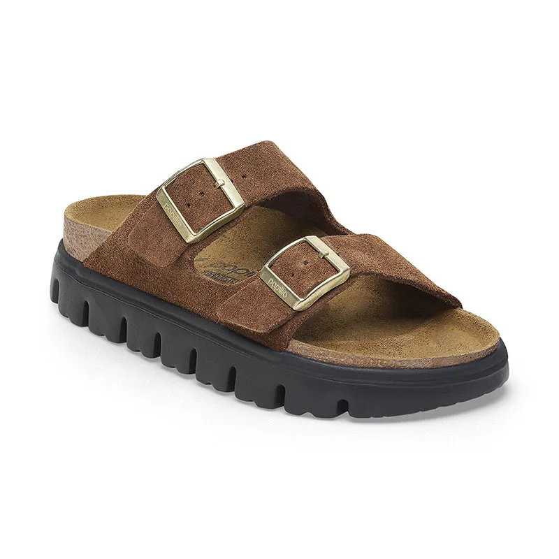 Cozy Slip Shoes Supportive straps Women's Arizona Chunky Narrow Dark Tea Suede