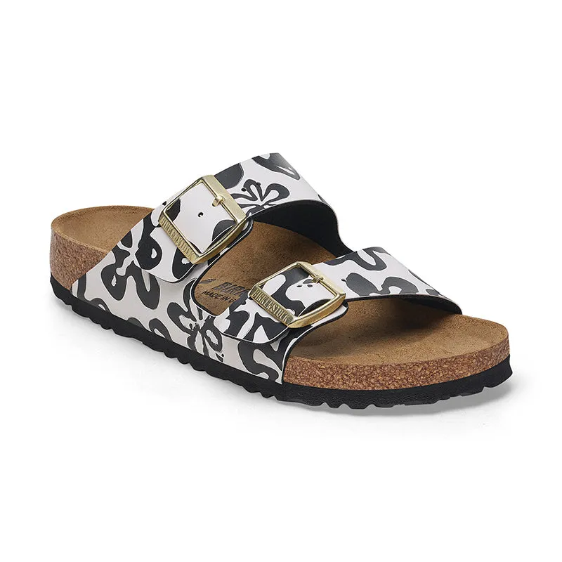 Cool Comfort Relaxing Walk Shoes Women's Arizona Narrow Blooms White/Black Birko-Flor
