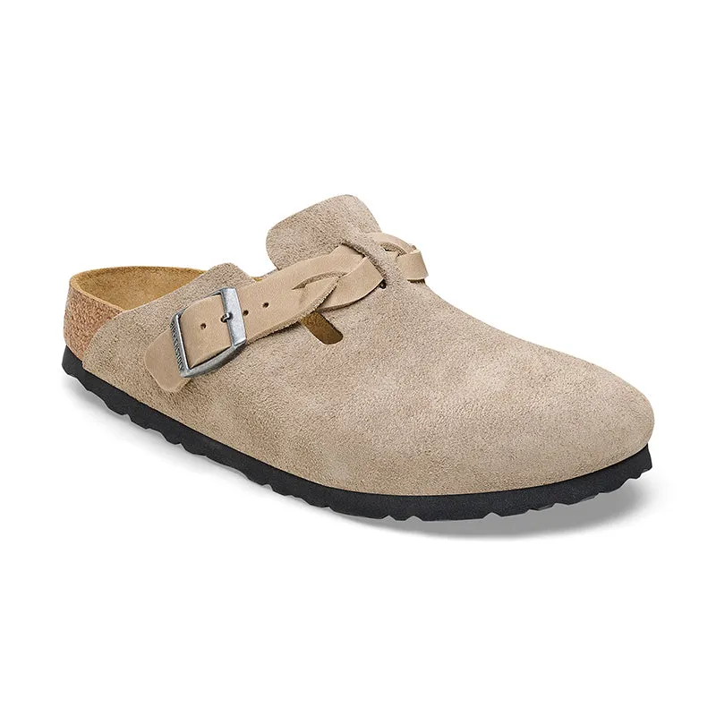 Zero Drop Heel Women's Boston Braid Narrow Taupe Suede