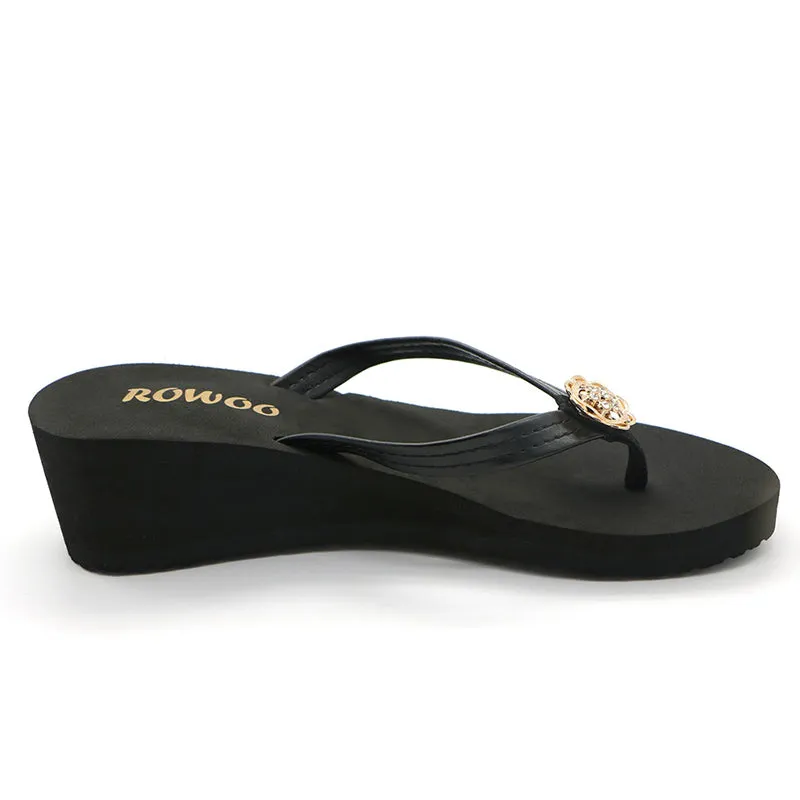 Women's Flip Flops Platform Wedge sandal Fashion Diamond High Heel