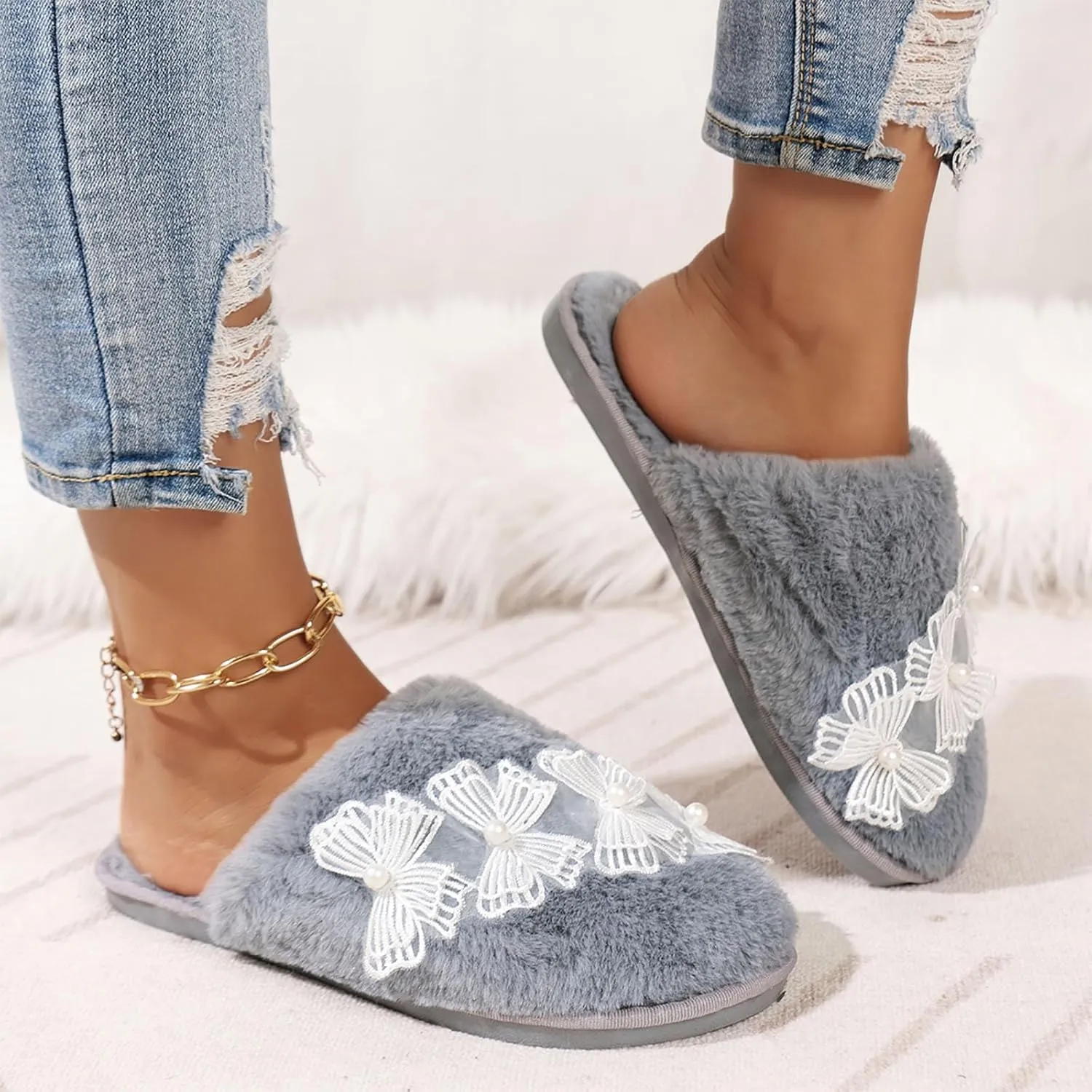 Women's Fuzzy Slippers Indoor Open Toe House Slippers Cozy Plush Bedroom Shoes Warm Cute Womens Slippers