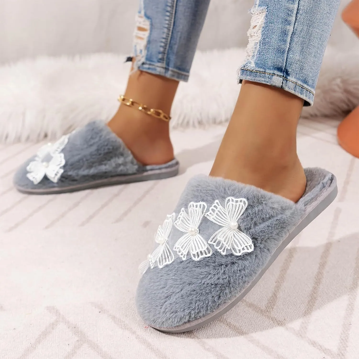 Women's Fuzzy Slippers Indoor Open Toe House Slippers Cozy Plush Bedroom Shoes Warm Cute Womens Slippers