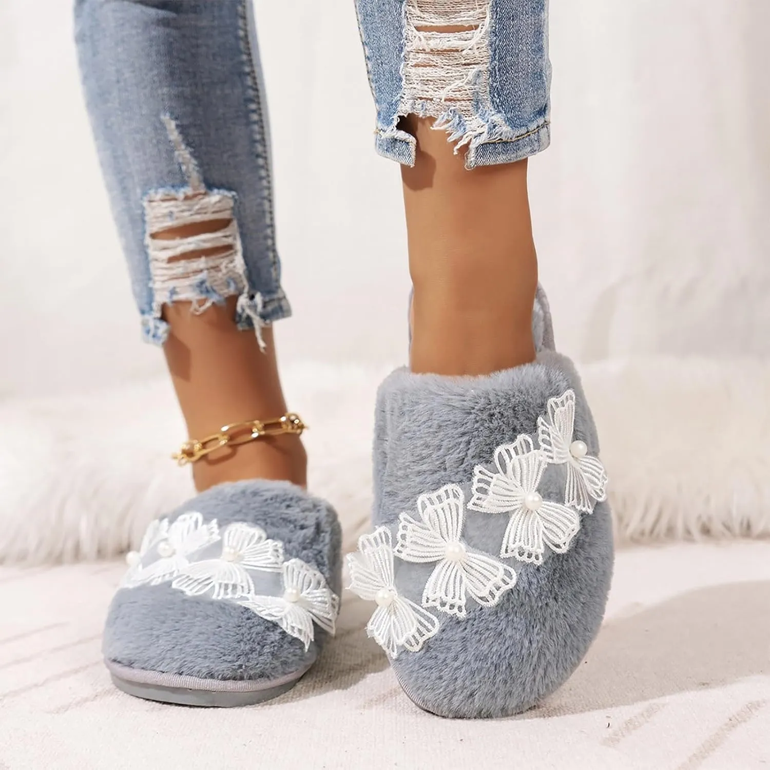 Women's Fuzzy Slippers Indoor Open Toe House Slippers Cozy Plush Bedroom Shoes Warm Cute Womens Slippers