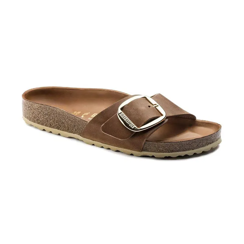 Women's Madrid Big Buckle Narrow Cognac Oiled Leather Comfortable Movement