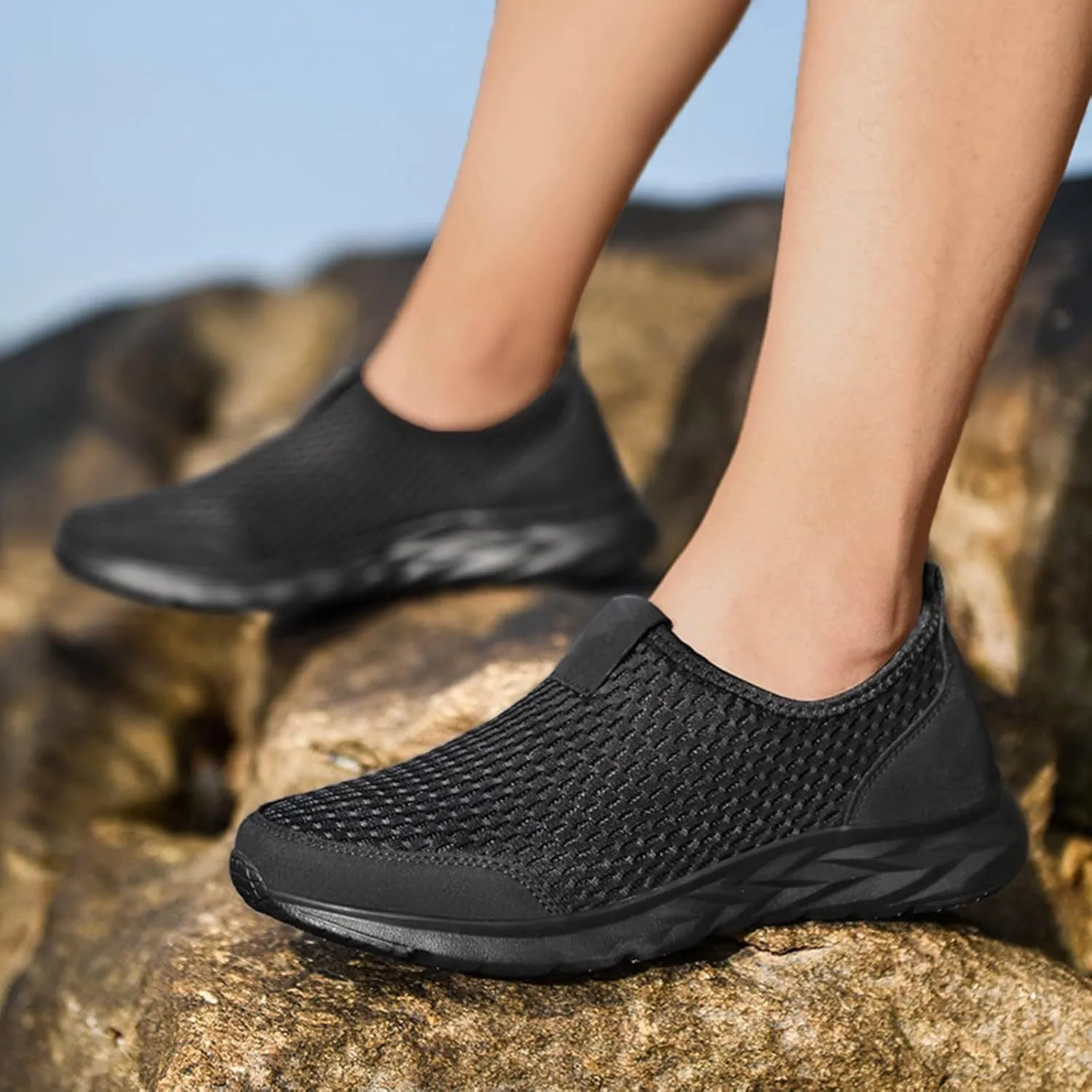 Women's Mesh Walking Sock Shoes Elastic Knit Lightweight Slip on Breathable Yoga Sneakers Casual Non Slip Low Top Tennis Shoes for Old People