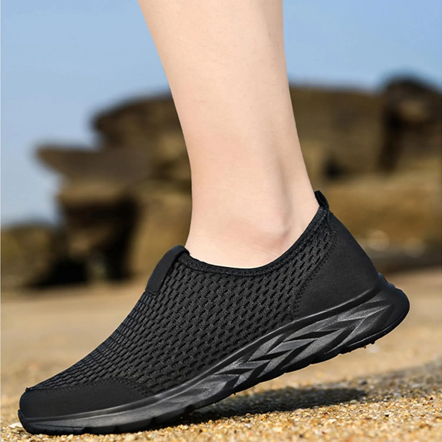 Women's Mesh Walking Sock Shoes Elastic Knit Lightweight Slip on Breathable Yoga Sneakers Casual Non Slip Low Top Tennis Shoes for Old People