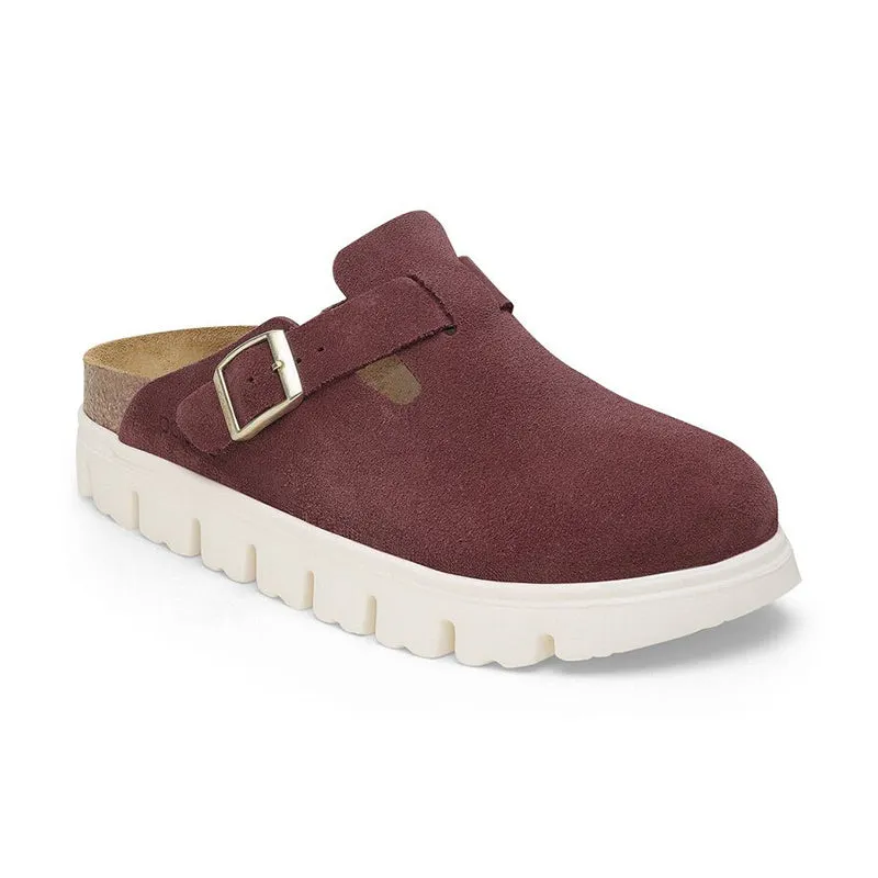 Women's Papillio by Birkenstock Boston Narrow Chunky Berry Crush Suede Lightweight Frame Walk Control